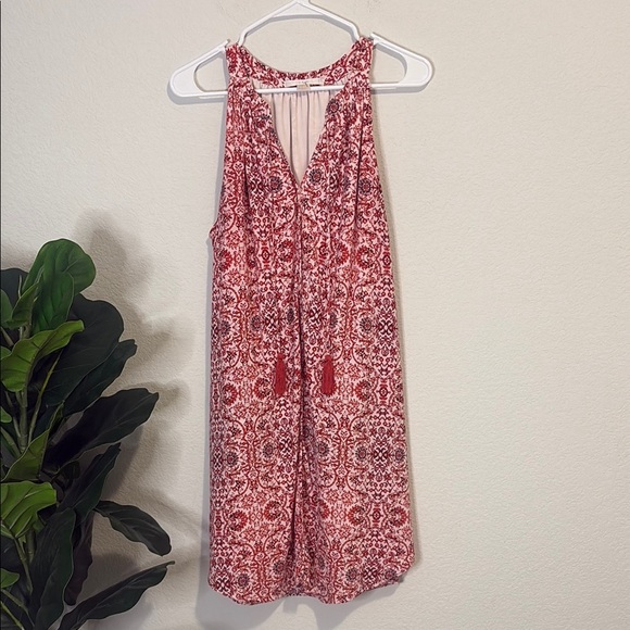C & E Red Patterned Sleeveless tassel Dress Large - Picture 1 of 6